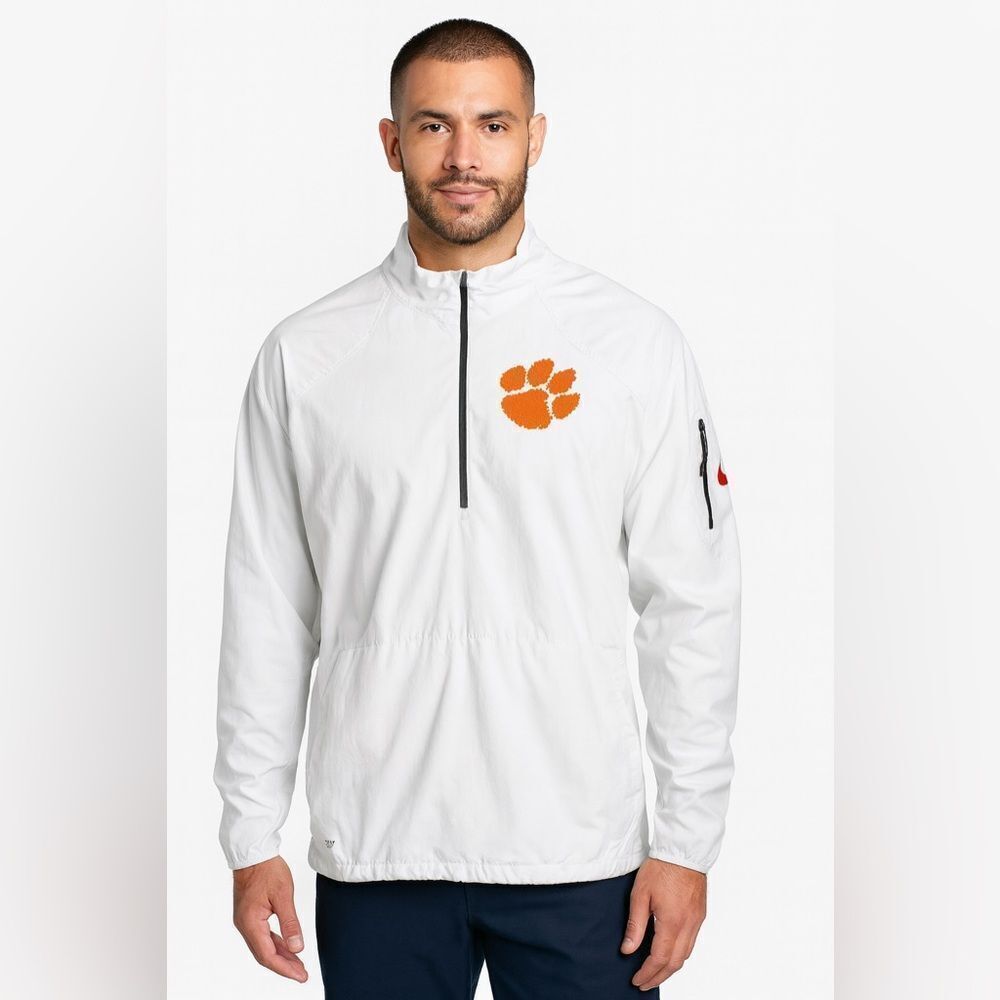 Clemson Nike White Windbreaker with Orange Logo